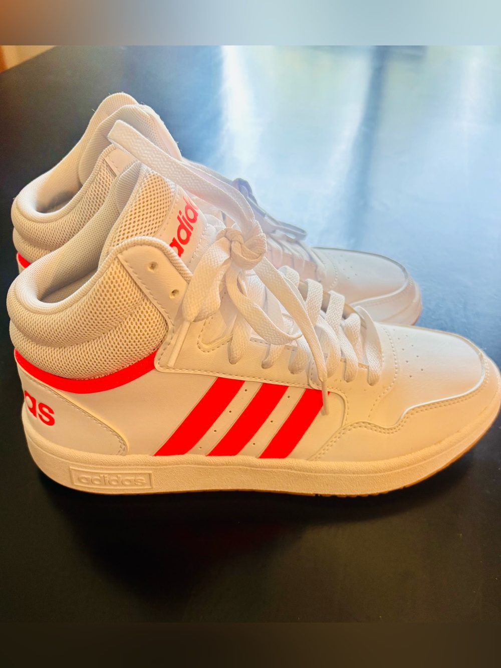 Adidas Shoes Women’s High Tops white with neon pink coral stripes Sz 7.5 NWOB